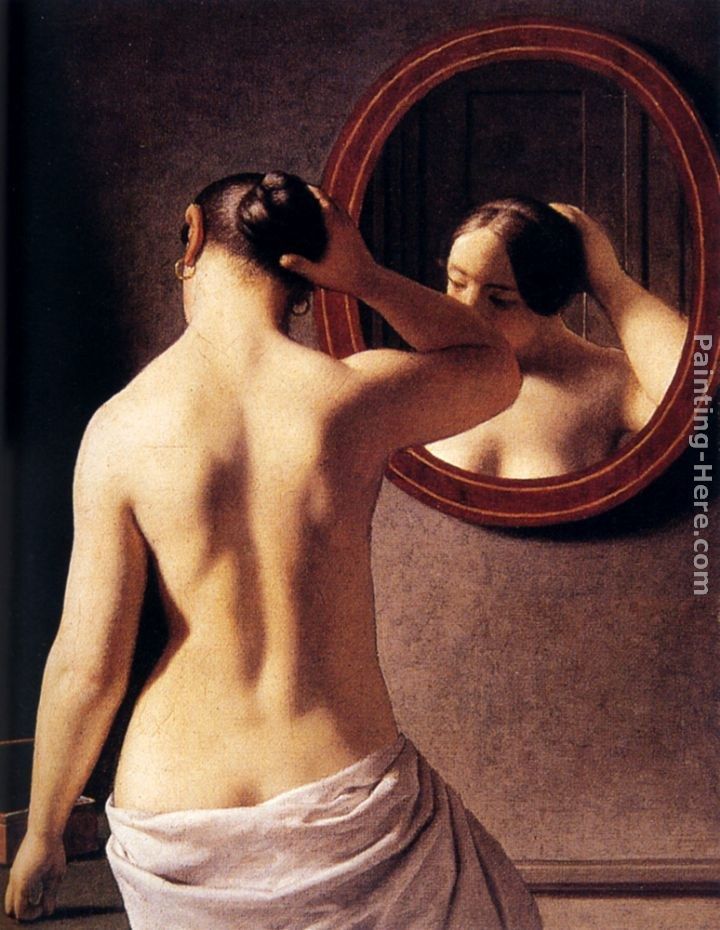 Christoffer Wilhelm Eckersberg Woman Standing In Front Of A Mirror